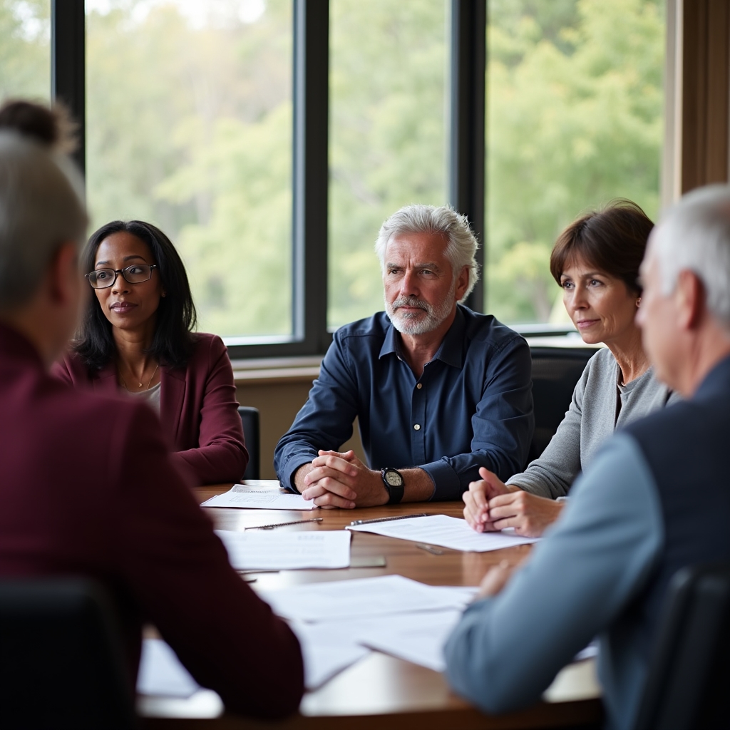 Group of adults in their 50s attending a retirement planning seminar session
