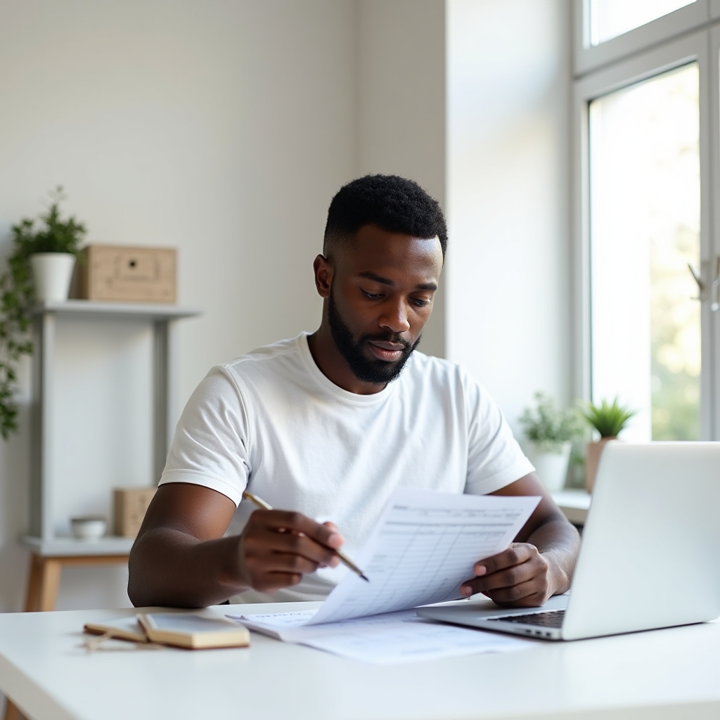 Young professional reviewing their first budget and financial plan